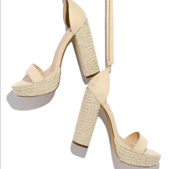 NUDE ESPADRILLE WRAP AROUND PLATFORM CHUNKY HEEL - Picture 5 of 6